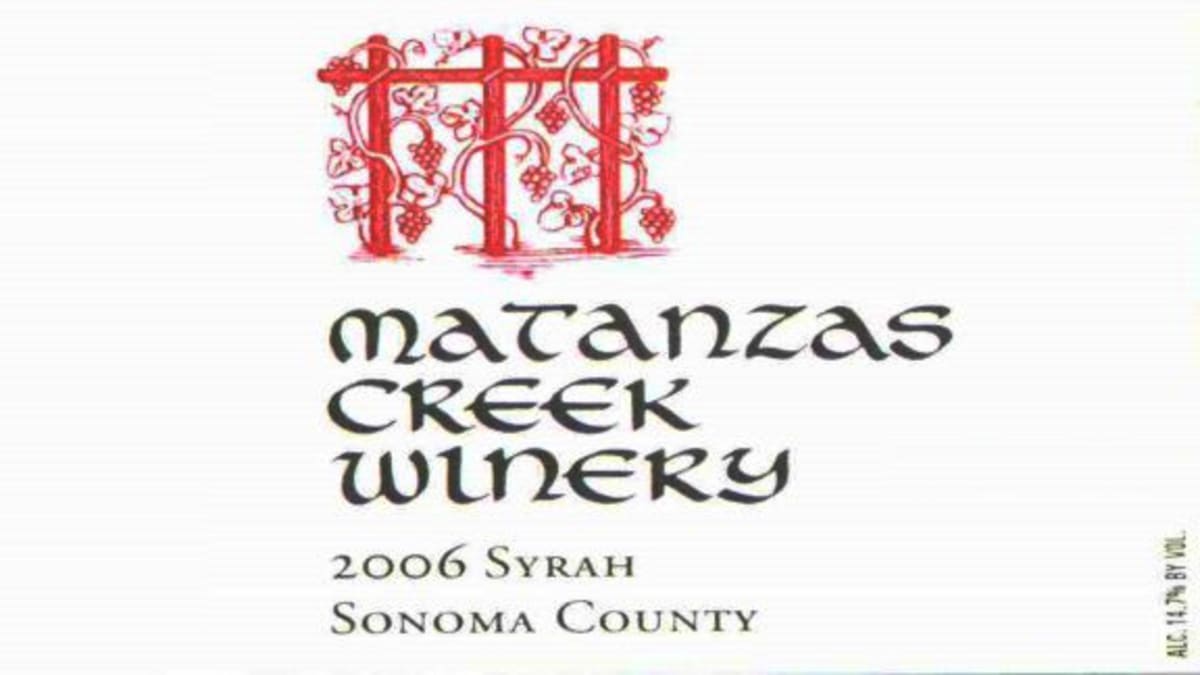 Matanzas Creek Syrah 2006 Front Label