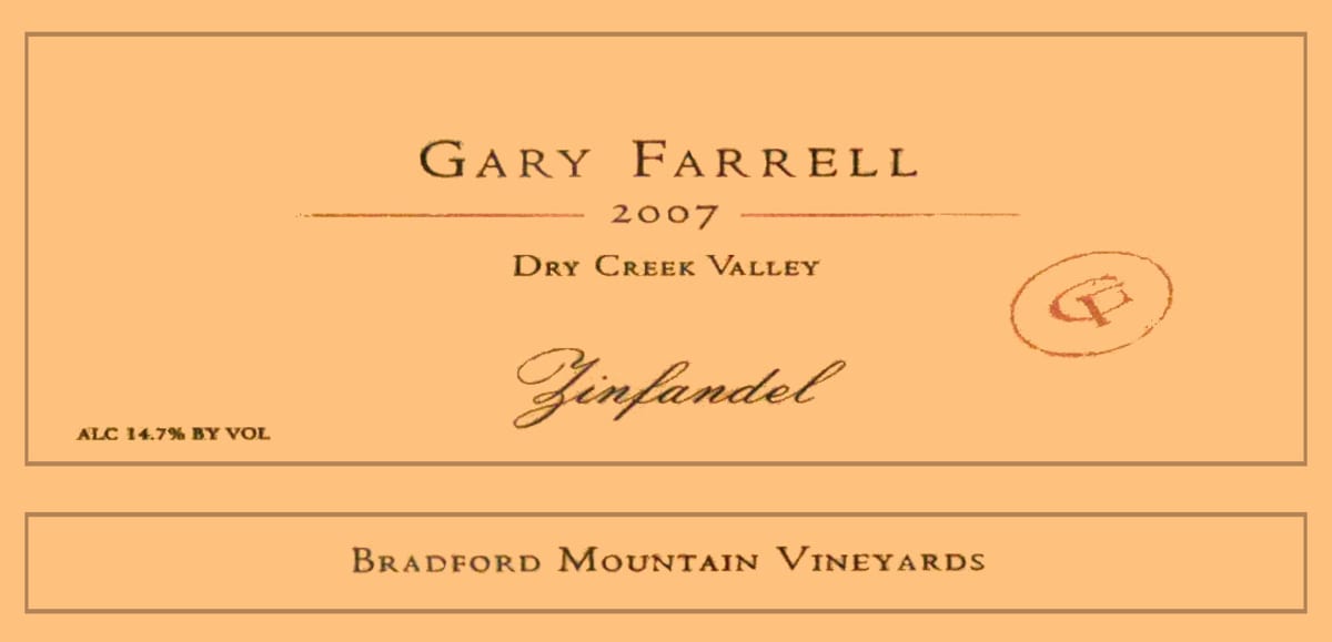 Gary Farrell Bradford Mountain Zinfandel 2007 Front Label
