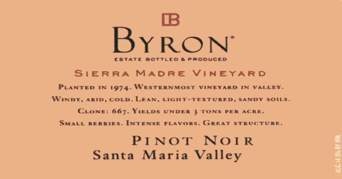 Byron Sierra Madre Pinot Noir 2007 Front Label