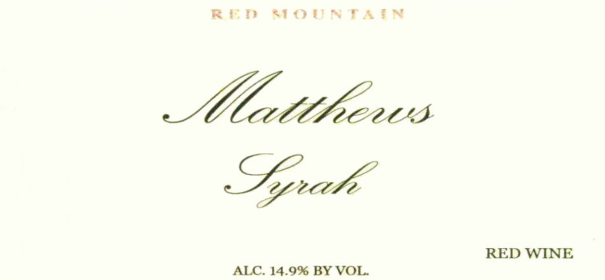 Matthews Winery Syrah 2007 Front Label