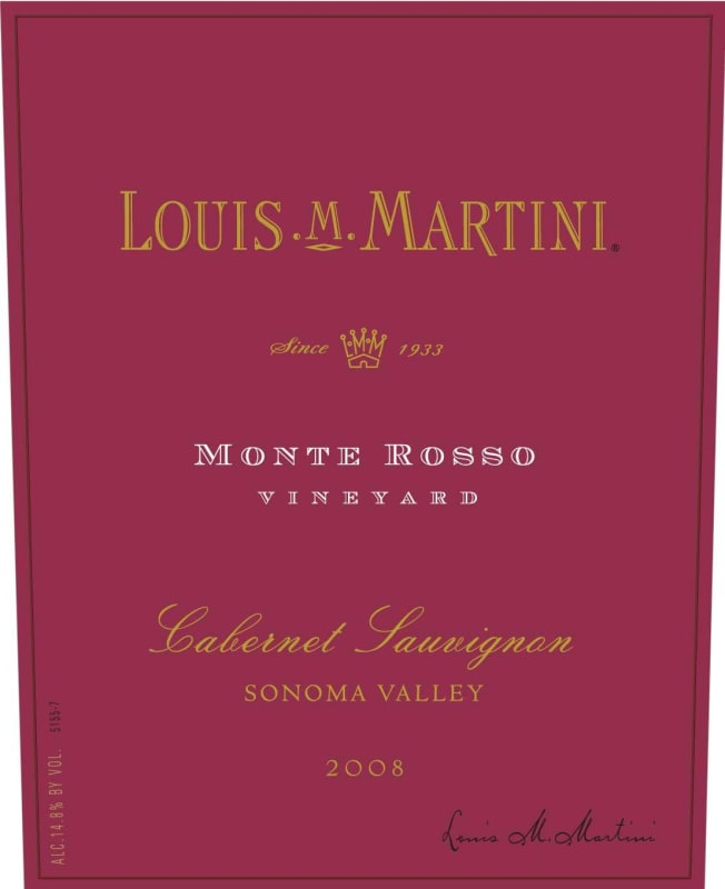 Louis Martini Monte Rosso Vineyard Cabernet Sauvignon 2008 Front Label