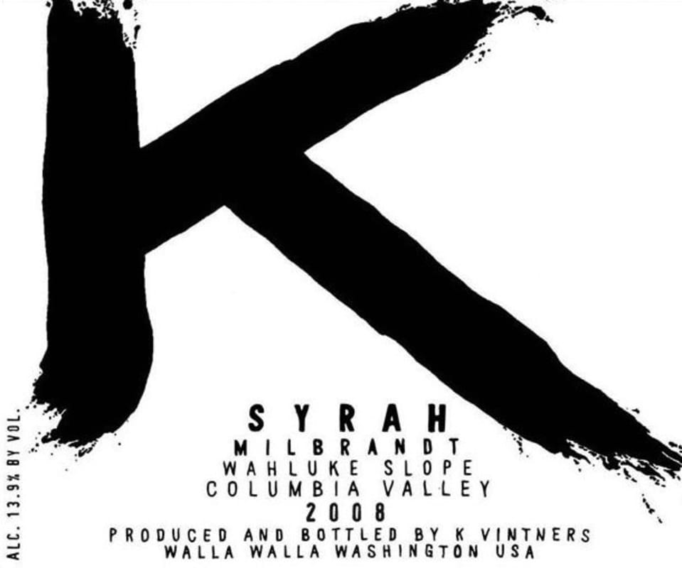 K Vintners Milbrandt Syrah 2008 Front Label
