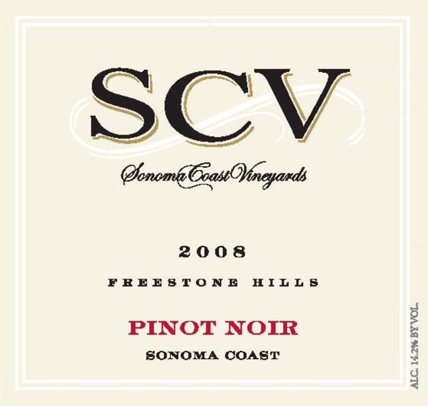 Sonoma Coast Vineyards SCV Freestone Hills Pinot Noir 2008 Front Label