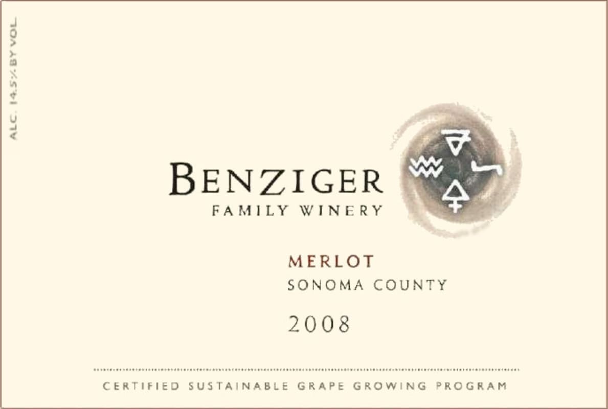 Benziger Merlot 2008 Front Label