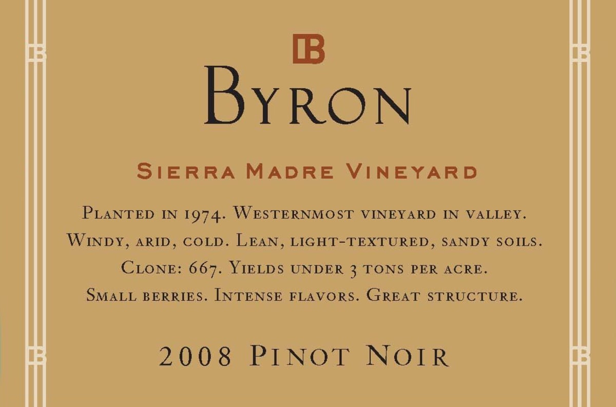 Byron Sierra Madre Pinot Noir 2008 Front Label