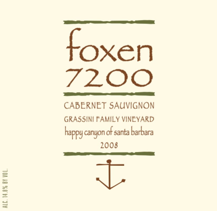 Foxen Happy Canyon 7200 Grassini Family Vineyard 2008 Front Label