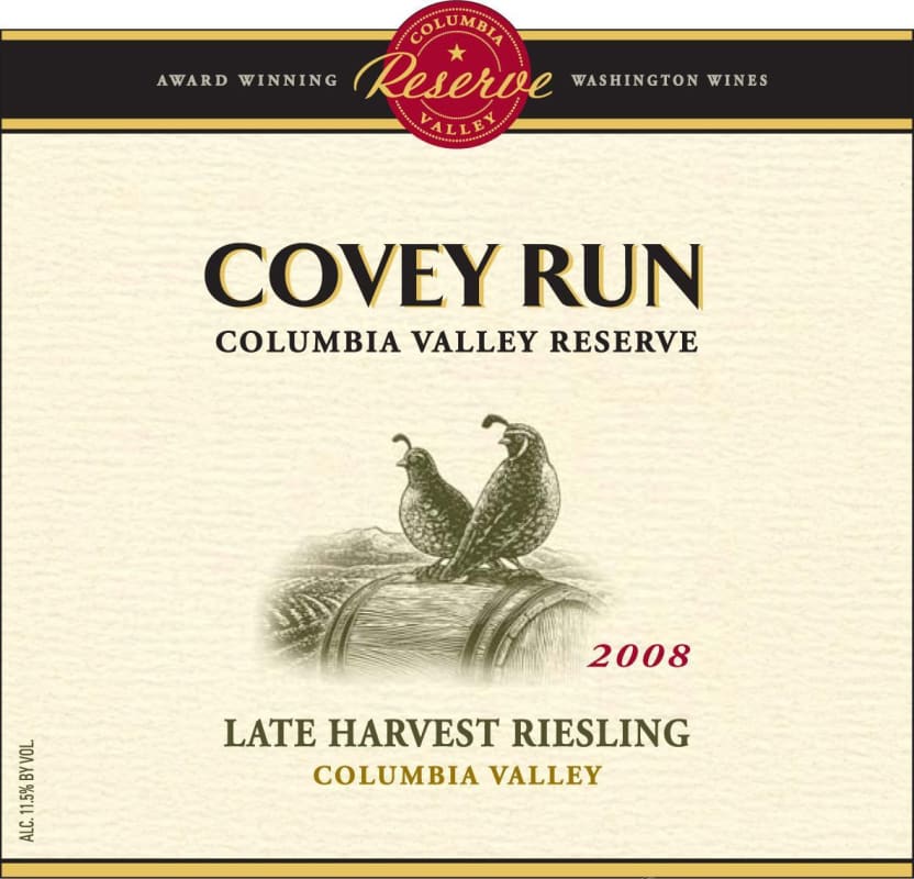 Covey Run Reserve Late Harvest Riesling 2008 Front Label