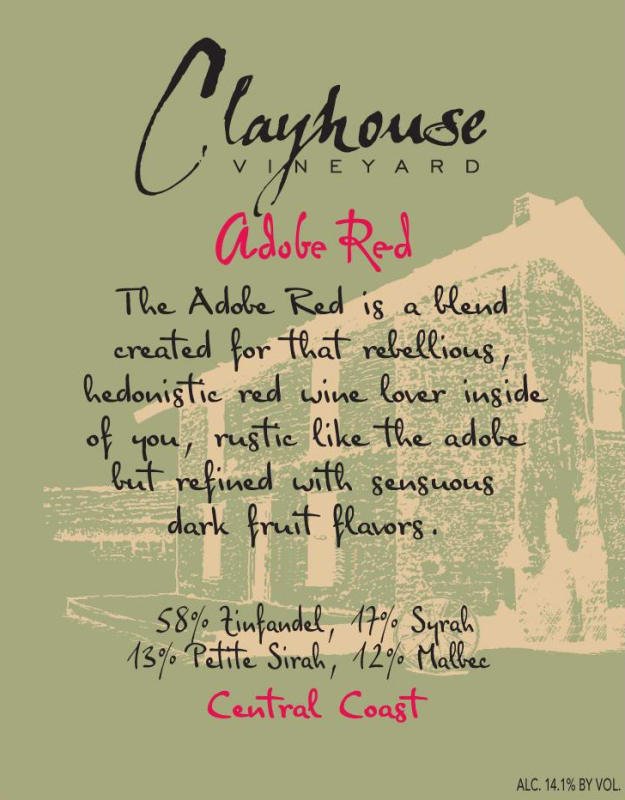 Clayhouse Adobe Red 2009 Front Label