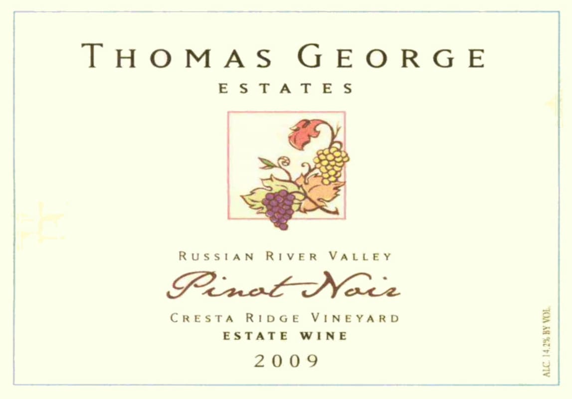 Thomas George Cresta Ridge Pinot Noir 2009 Front Label