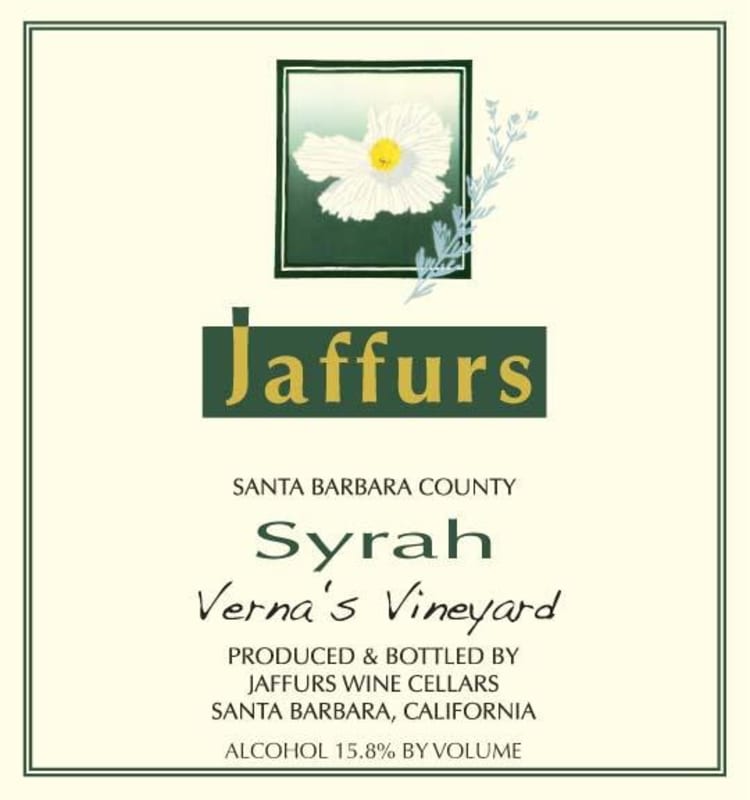 Jaffurs Verna's Vineyard Syrah 2010 Front Label