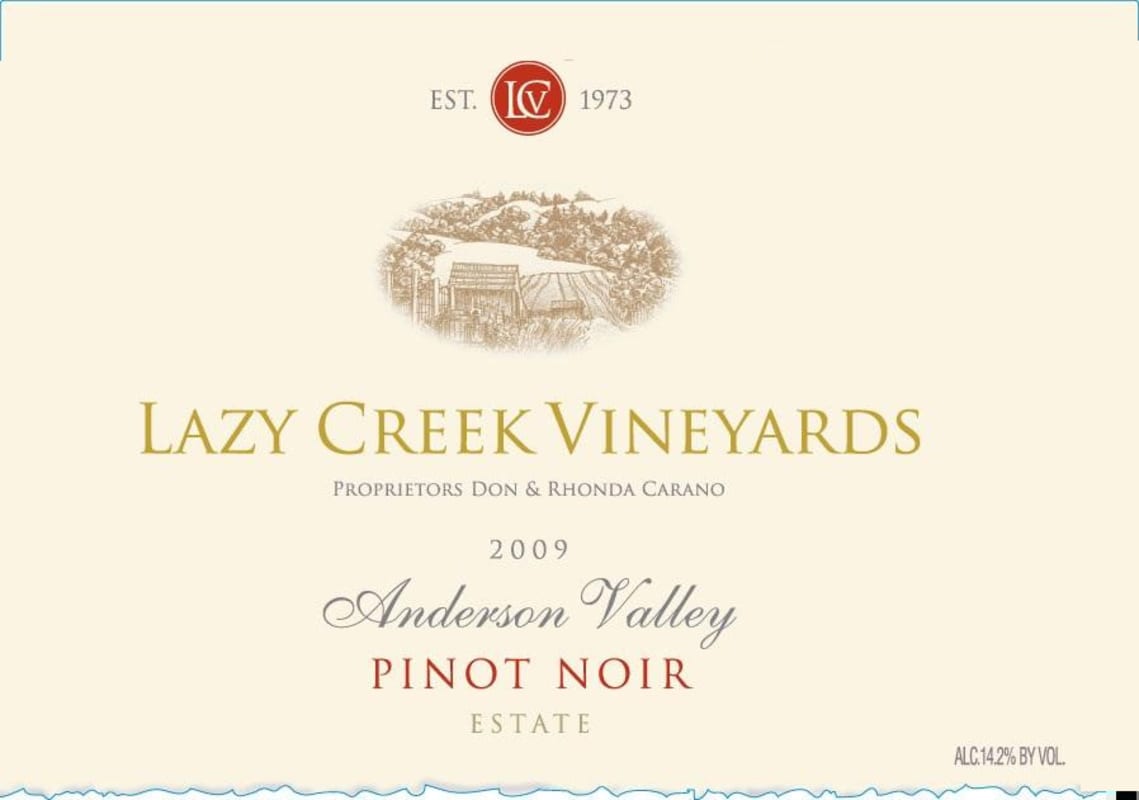 Lazy Creek Vineyards Pinot Noir 2009 Front Label