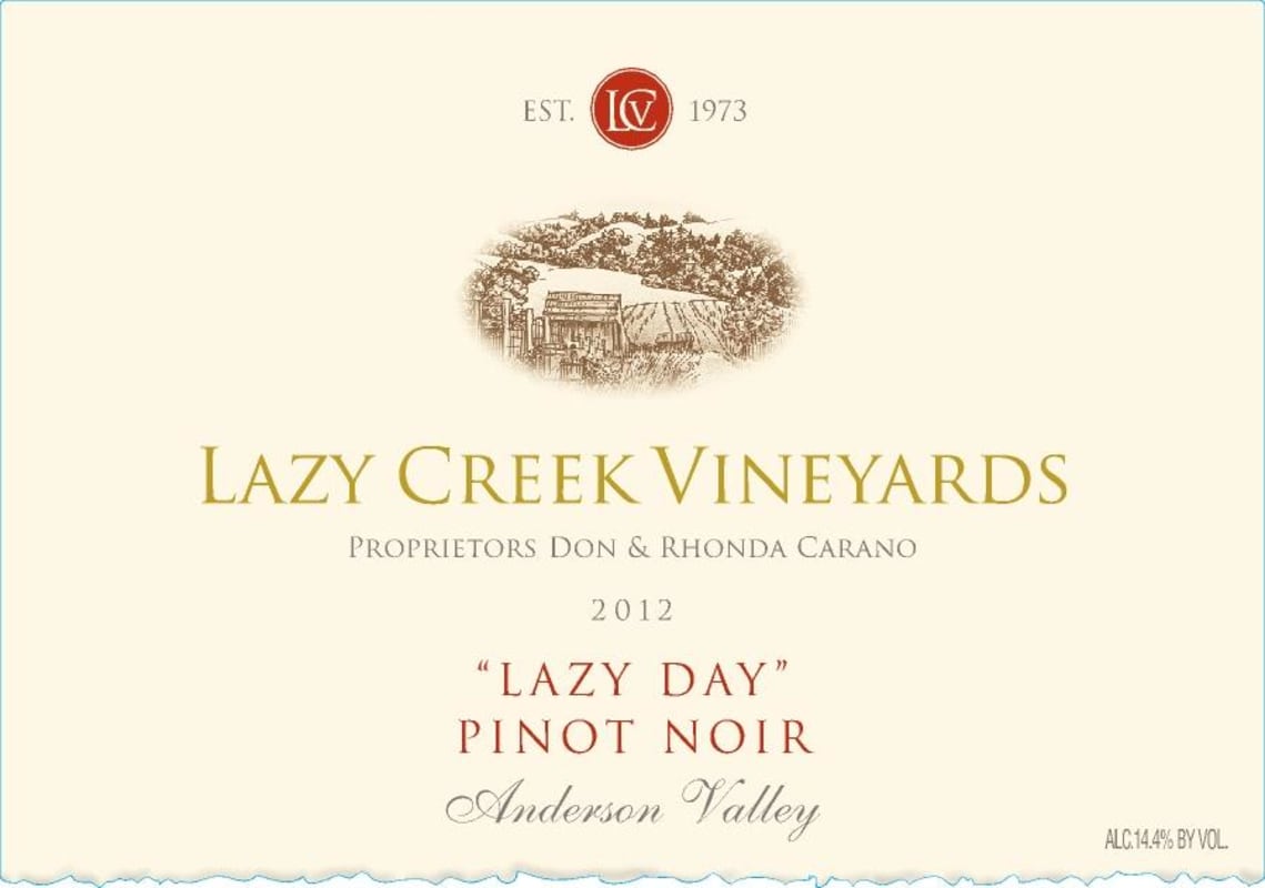 Lazy Creek Vineyards Lazy Day Pinot Noir 2012 Front Label