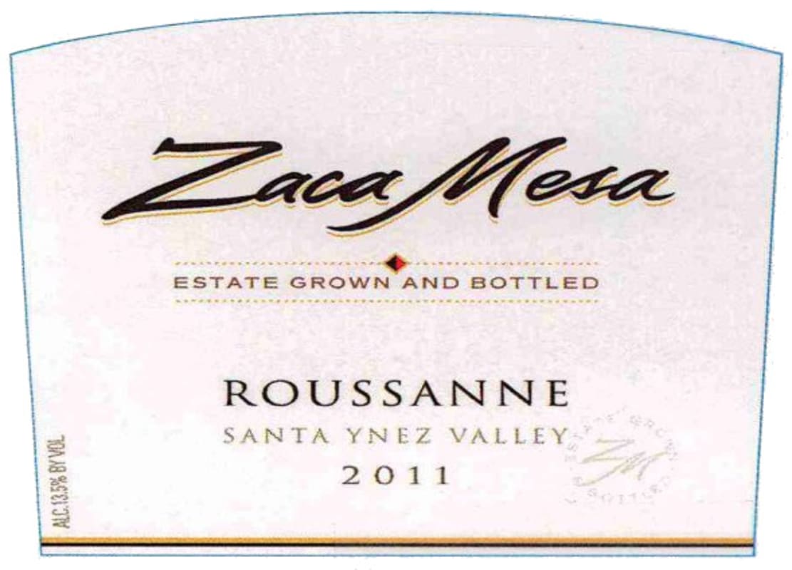 Zaca Mesa Zaca Vineyards Roussanne 2011 Front Label