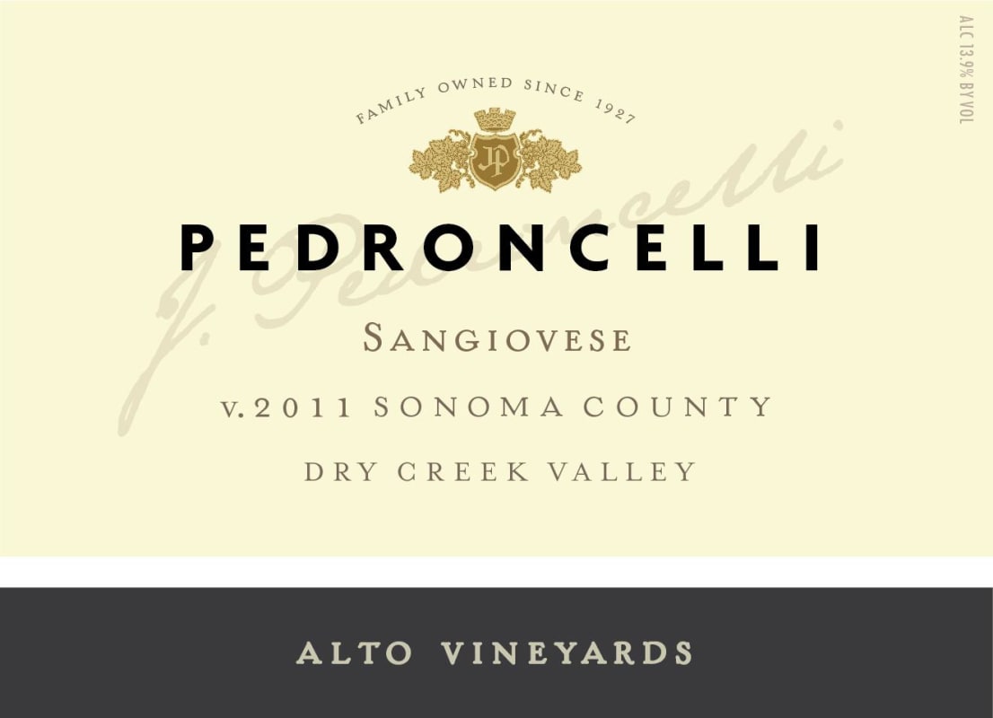 Pedroncelli Alto Vineyard Sangiovese 2011 Front Label