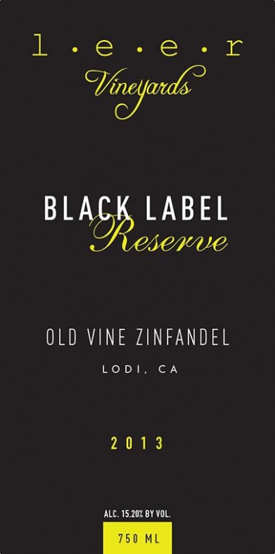 Leer Vineyards Black Label Reserve Old Vine Zinfandel 2013 Front Label