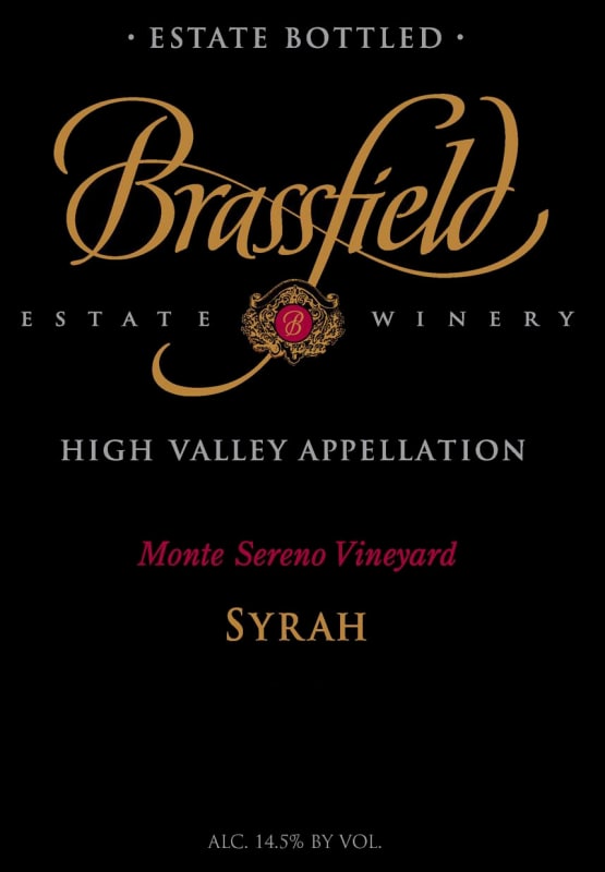 Brassfield Monte Sereno Vineyard Syrah 2012 Front Label