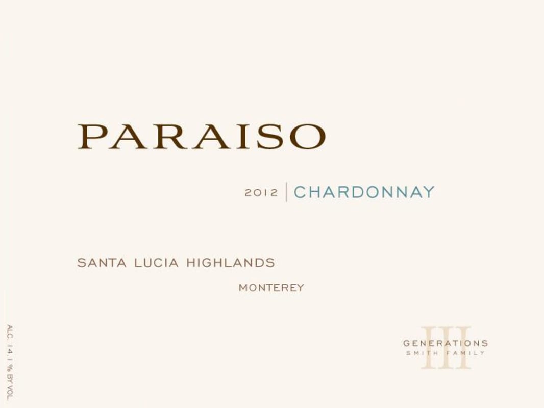 Paraiso Vineyards Chardonnay 2012 Front Label