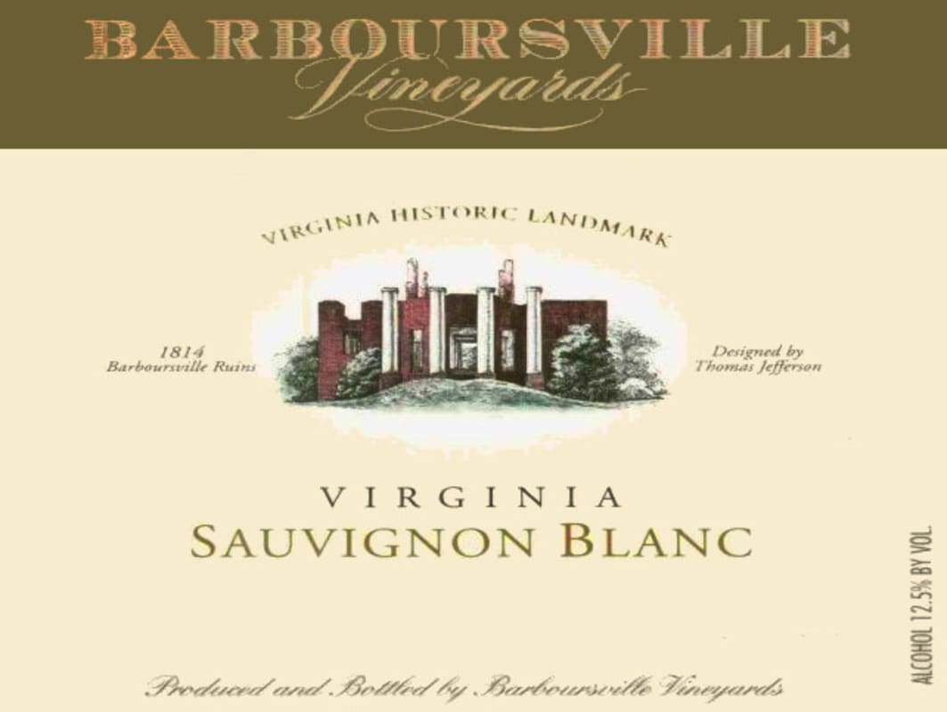 Barboursville Sauvignon Blanc 2012 Front Label
