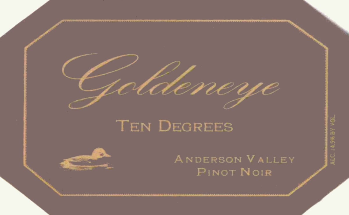 Goldeneye Ten Degrees Anderson Valley Pinot Noir 2012 Front Label