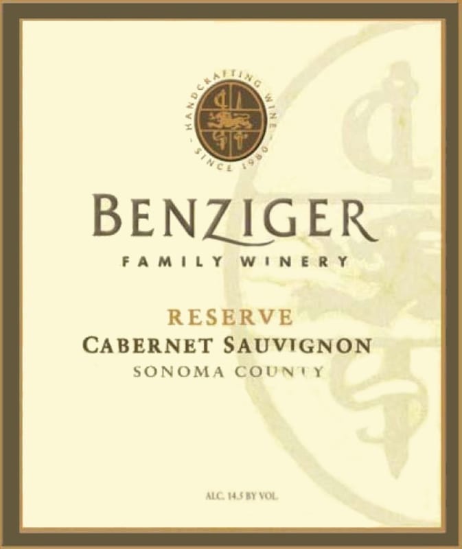 Benziger Reserve Cabernet Sauvignon 2012 Front Label