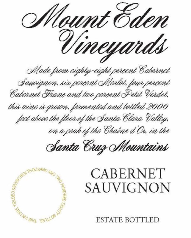 Mount Eden Vineyards Cabernet Sauvignon 2012 Front Label