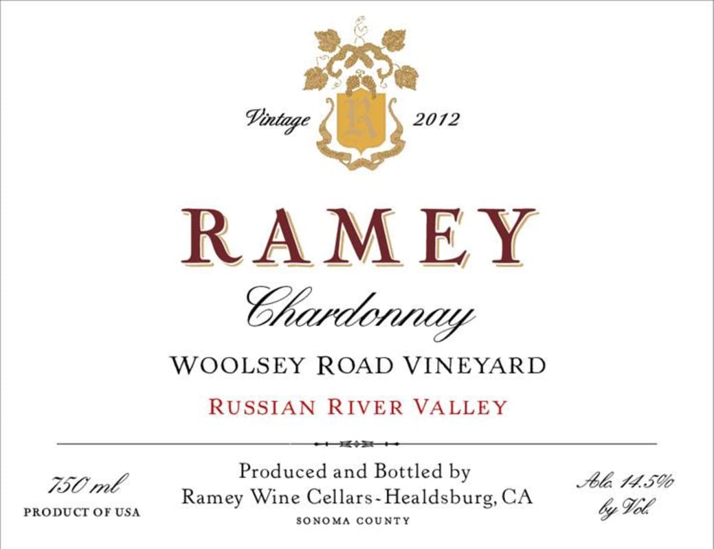 Ramey Woolsey Road Vineyard Chardonnay 2012 Front Label