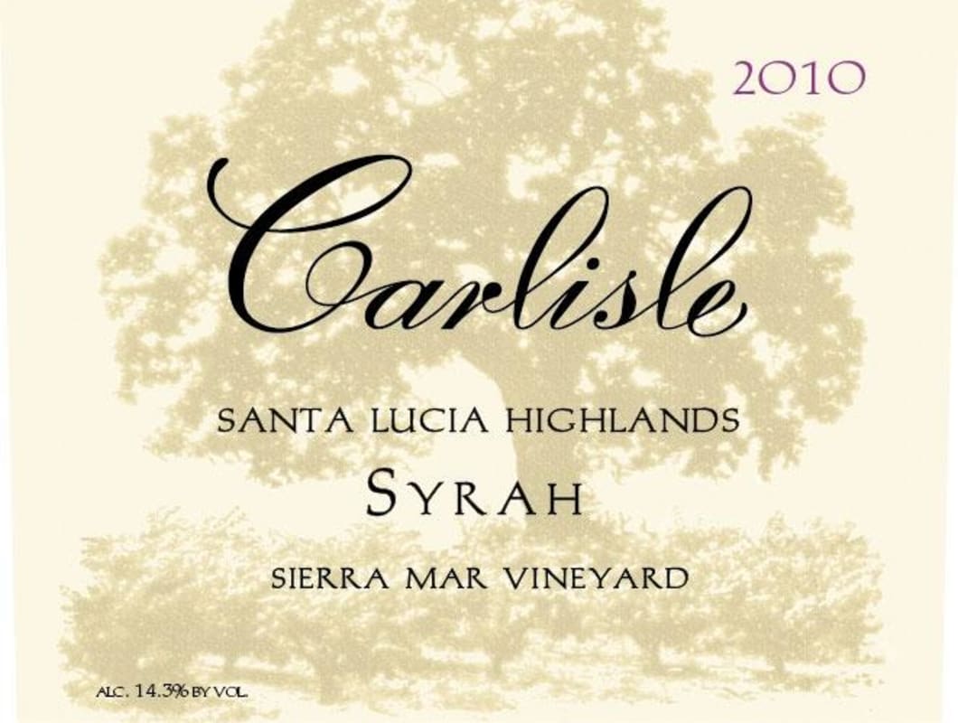Carlisle Sierra Mar Vineyard Syrah 2010 Front Label