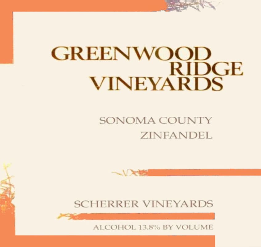 Greenwood Ridge Scherrer Vineyards Zinfandel 2014 Front Label