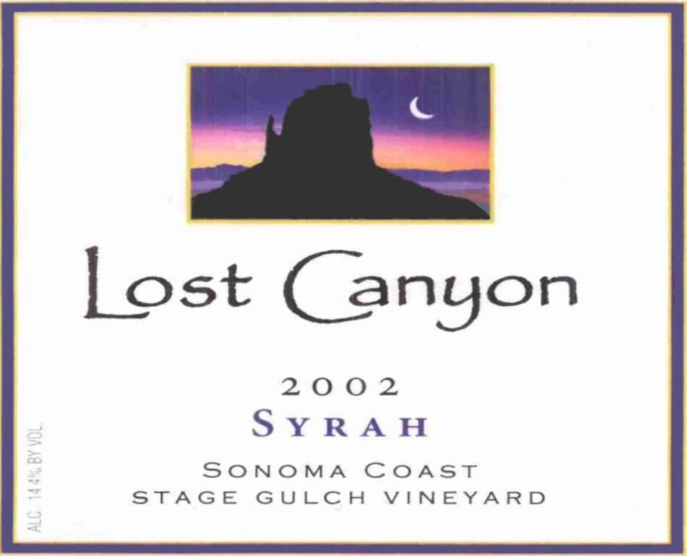 Lost Canyon Winery Stage Gulch Vineyard Syrah 2002 Front Label