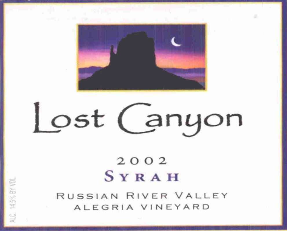 Lost Canyon Winery Allegria Vineyard Syrah 2002 Front Label
