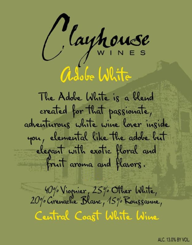 Clayhouse Adobe White 2015 Front Label