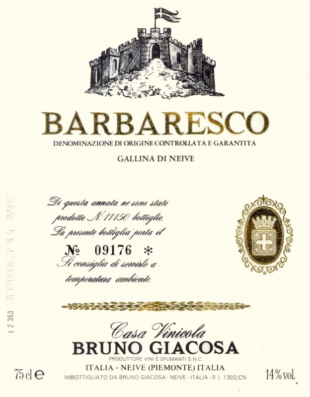 Bruno Giacosa Barbaresco 1990 Front Label