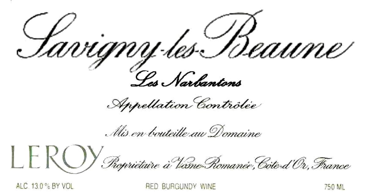 Domaine Leroy Savigny Les Narbantons 1998 Front Label
