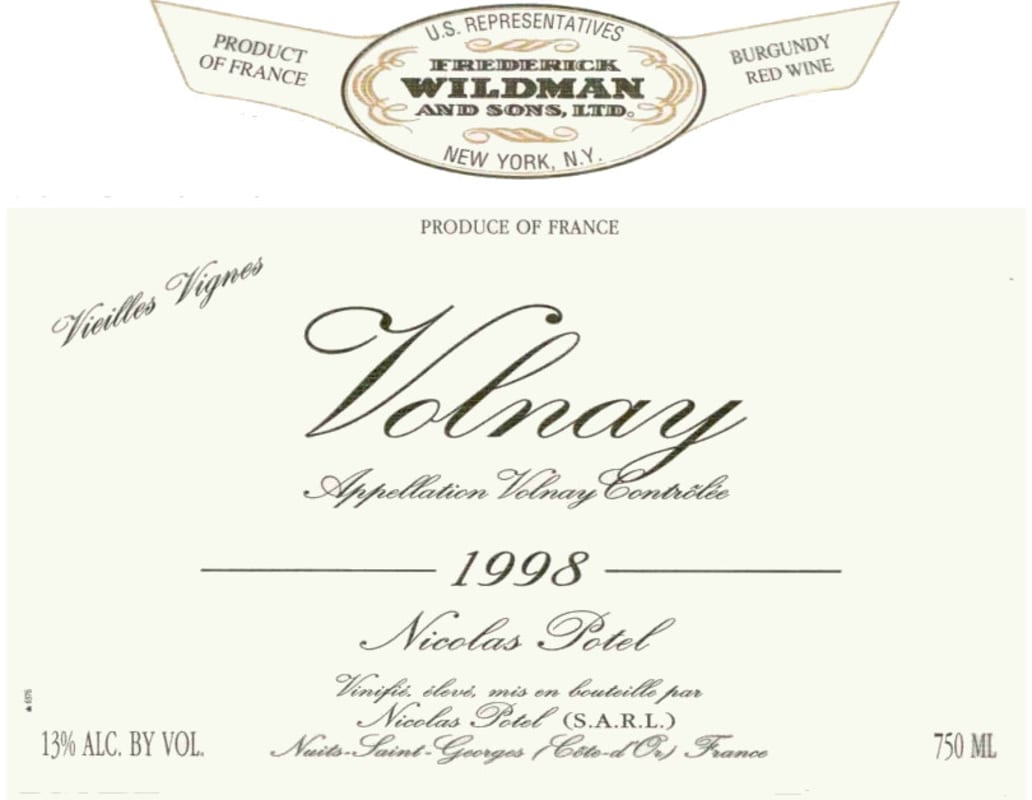 Nicolas Potel Volnay Vieilles Vignes 1998 Front Label