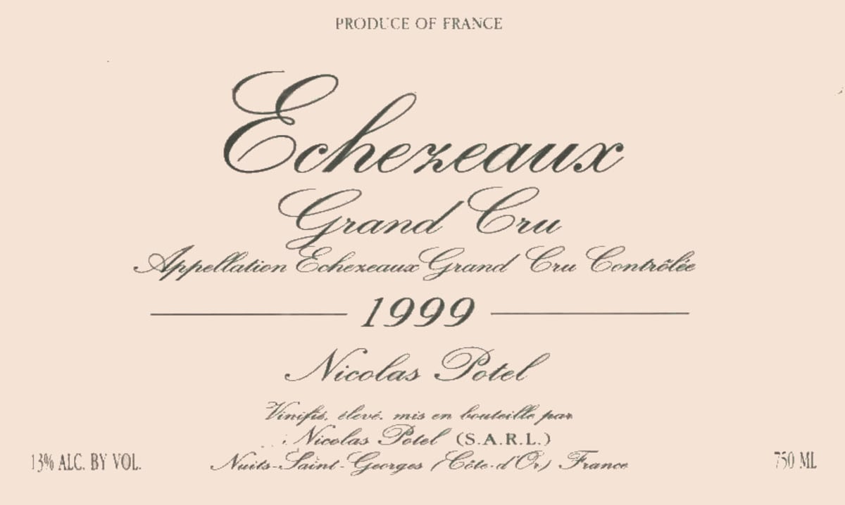 Nicolas Potel Echezeaux Grand Cru 1999 Front Label