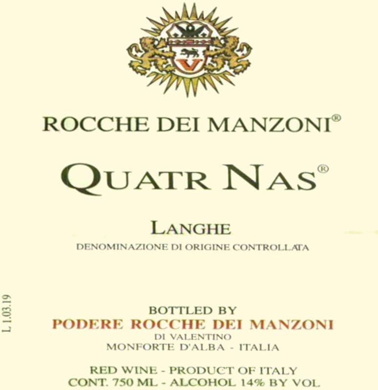 Rocche dei Manzoni Langhe Quatr Nas Rosso 1999 Front Label
