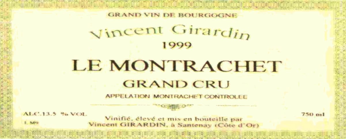 Vincent Girardin Le Montrachet Grand Cru 1999 Front Label