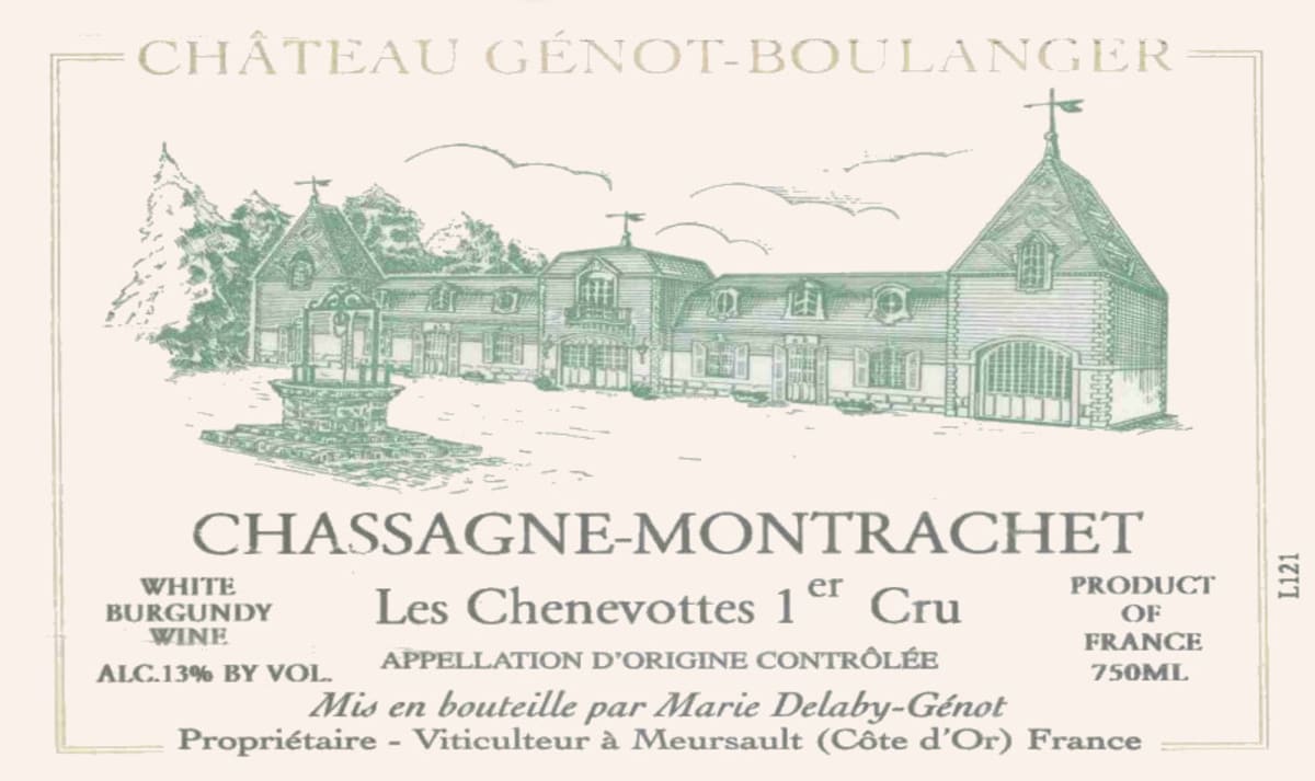 Domaine Genot-Boulanger Chassagne Montrachet Les Chenevot Premier Cru 1999 Front Label