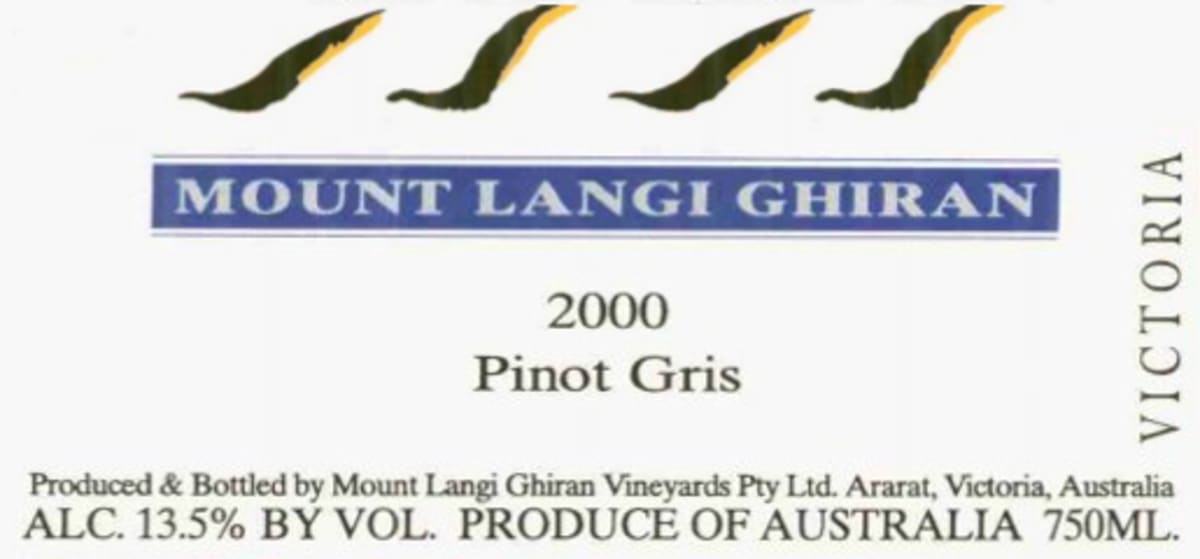 Mount Langi Ghiran Pinot Gris 2000 Front Label