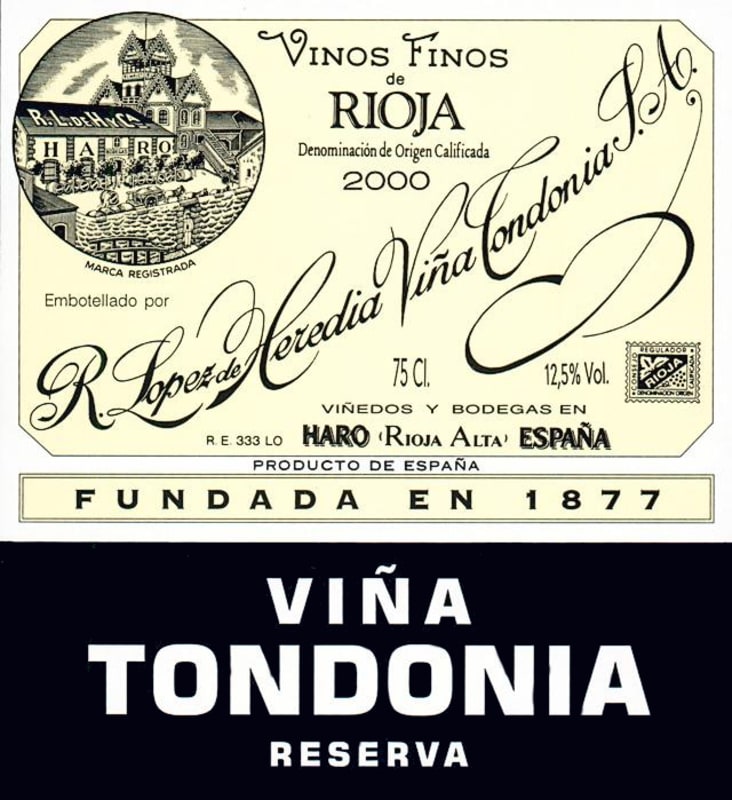 R. Lopez de Heredia Rioja Vina Tondonia Reserva 2000 Front Label