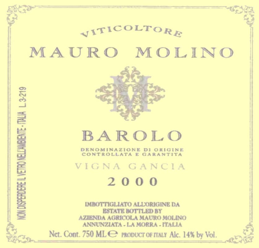 Mauro Molino Barolo Vigna Gancia 2000 Front Label