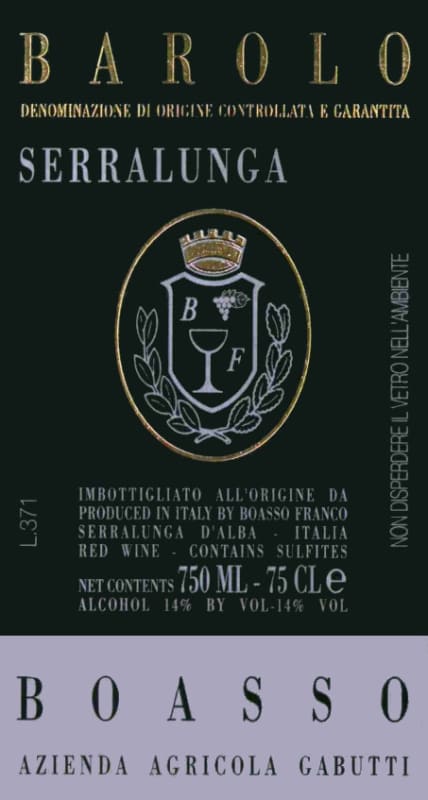 Boasso Barolo Serralunga 2000 Front Label