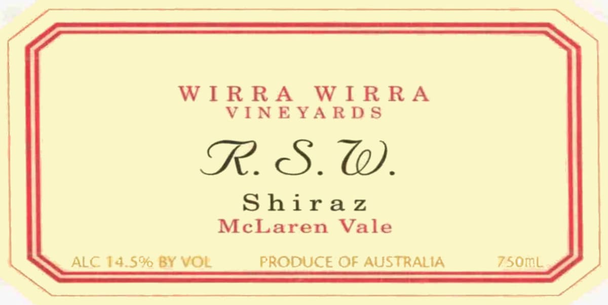 Wirra Wirra RSW Shiraz 2001 Front Label