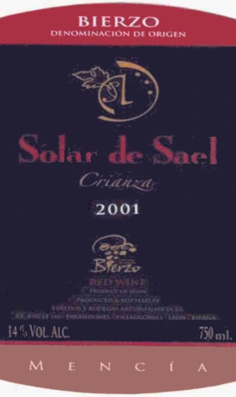 Arturo Garcia Bierzo Solar de Sael Crianza 2001 Front Label
