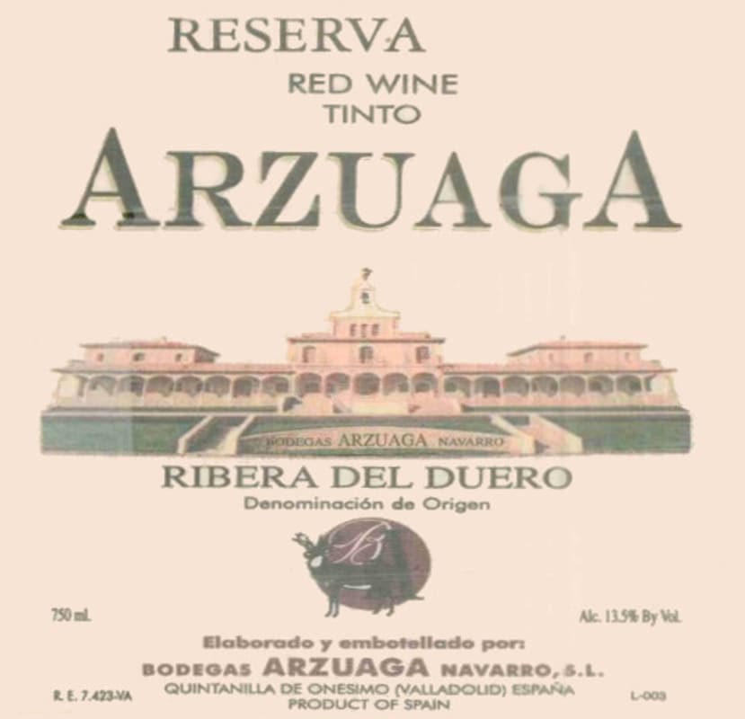 Arzuaga Reserva Crianza 2001 Front Label