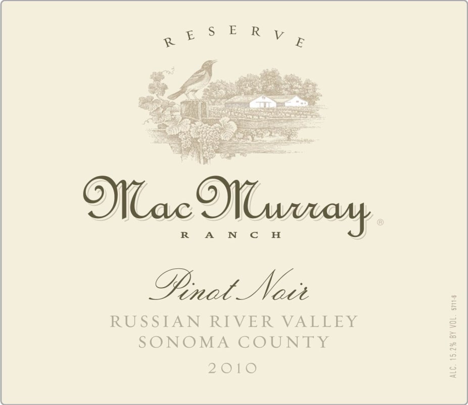 MacMurray Ranch Reserve Pinot Noir 2010 Front Label