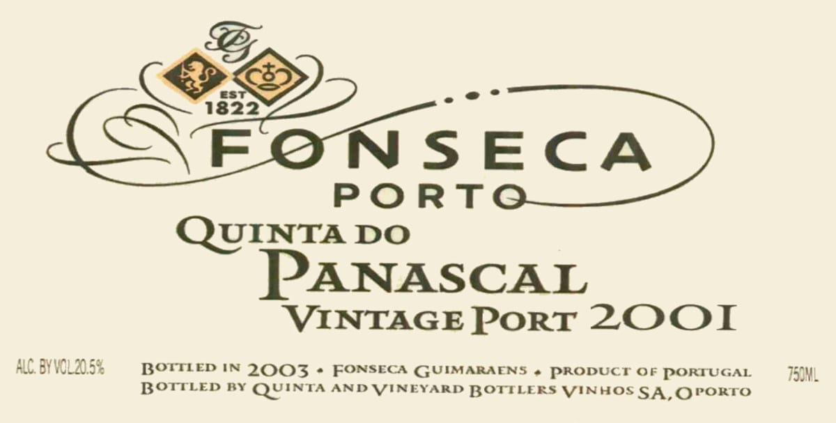 Fonseca Quinta do Panascal Vintage Port 2001 Front Label
