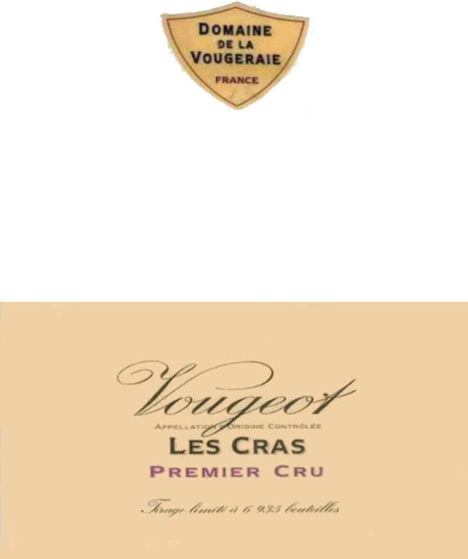 Domaine de la Vougeraie Vougeot Les Cras Premier Cru 2001 Front Label