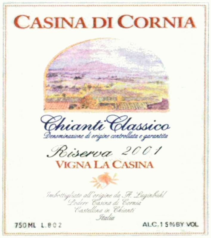 Cascina di Cornia Vigna la Casina Riserva 2001 Front Label