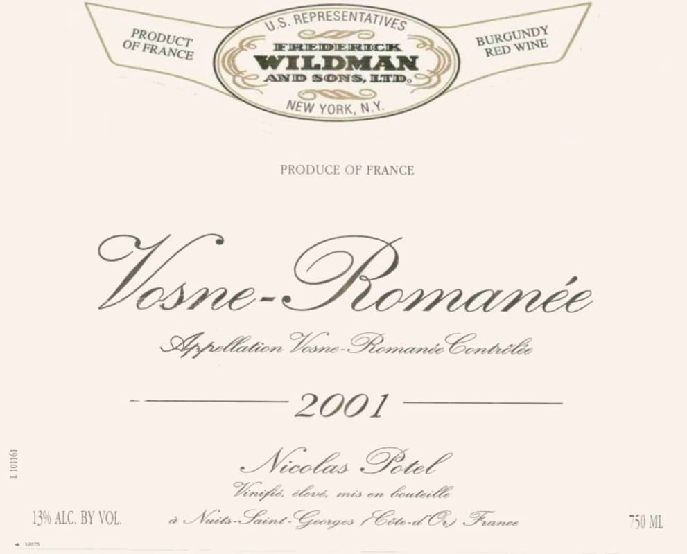 Nicolas Potel Vosne-Romanee 2001 Front Label